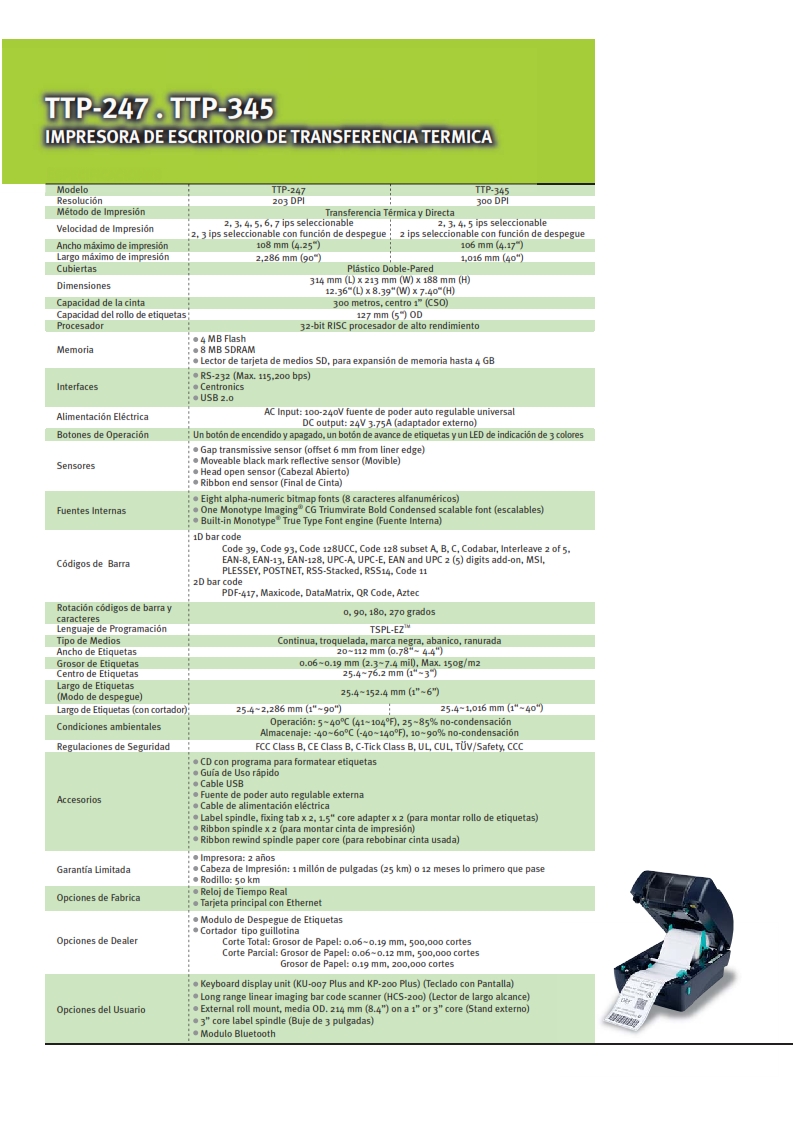 IMPRESORA DE ETIQUETAS TSC TTP 247 PLUS TTTD 002